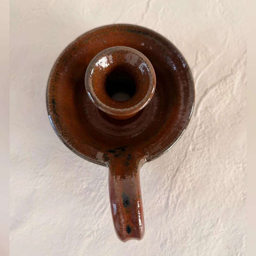 VINTAGE CHAMBER-STICK STUDIO POTTERY CANDLE HOLDER HANDMADE COTTAGECORE BOHO MCM